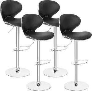 Magshion Faux Leather Adjustable Swivel Dining Counter Bar Stools Chrome Curved Seat Chair Set of 4
