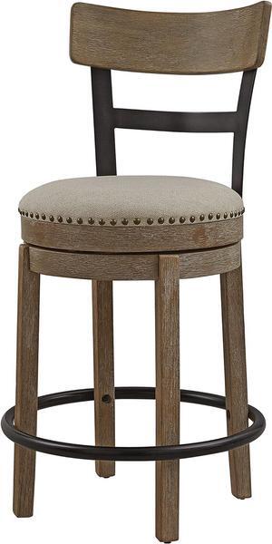 Ball & Cast Swivel Counter Height Barstool 24 Inch Seat Height Taupe fabric with nailhead trim Set of 1
