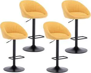 Swivel Bar Stools Bar Height Set of 4 with Back Adjustable Counter Height Barstools, Modern Upholstered Stools for Kitchen Island Chairs with Black Legs for Home Bar/Pub, Yellow Terrycloth