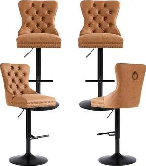 Bar stools Set of 4, Modern Swivel Bar Chairs with Thickened Cushion, Adjustable Counter Height Barstools with Upholstered Back, Easy Assembly for Kitchen Counter Home Bar (PU, Orange)