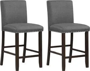 COSTWAY Bar Stools Set of 2, 25.5 Linen Fabric Armless Counter Height Chair with Back, Kitchen Island Breakfast Chair for Dining Room, Party Room & Restaurant (2, Grey)