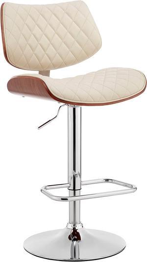 Armen Living Leland Adjustable Cream Faux Leather and Chrome Finish Bar Stool