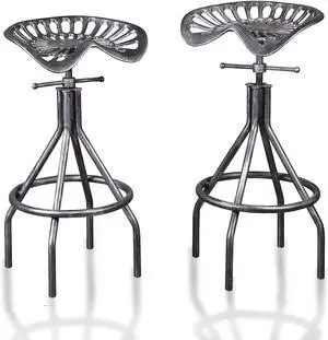Set of 2 Rustic Industrial Bar Stool-Cast Iron Tractor Seat Stool-Adjustable Counter Height Swivel Breakfast Bar Stool-Rustic Farmhouse Metal Stool-24-30 Inch Seat Height(Brush Silver)