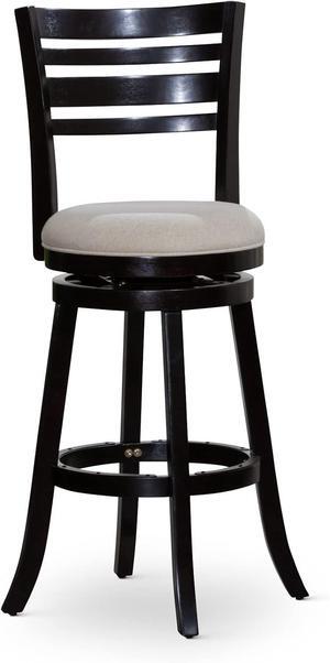 DTY Indoor Living Granby Slat Back Fabric Swivel Stool, 30 Bar Height, Espresso Finish, Beige Fabric Seat