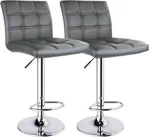 Leopard Modern Square PU Leather Adjustable Bar Stools with Back, Square Back Bar Stools Set of 2, Bar Height Swivel Barstools for Kitchen Counter (Grey)
