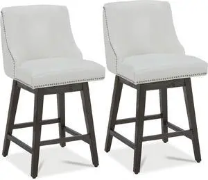 CHITA Counter Height Swivel Bar Stools Set of 2, FSC Certified Upholstered Counter Stools, Modern Swivel Barstools with Wood Legs for Kitchen Island, 26" Seat Height, Faux Leather in White