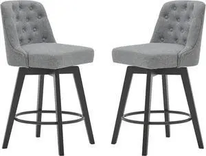 MINCETA Counter Stool,26" 360 Free Swivel Upholstered Bar Stool with Back-Set of 2-Performance Fabric in Gray