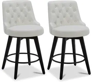 Watson & Whitely Modern Swivel Bar Stools, Faux Leather Upholstered Counter Height Bar Stool with Back, Solid Wood Legs, 26" H Seat, Set of 2, White