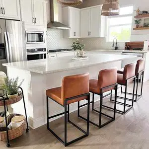 PHI VILLA Bar Stools Set of 4 - Counter Height 24'' Bar Stool Pu Leather Kitchen Modern Bar Chairs, Bar Stools with Back