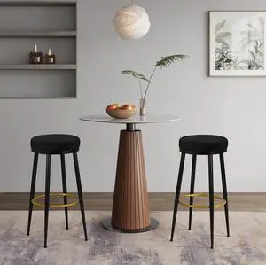 Ball & Cast Modern Round Bar Stools 30 inch Upholestered Metal Frame Stool, Backless Round Stools Set of 2, Pub Height, Black Velvet