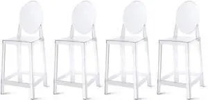 2xhome Set of Four (4) - 25" Seat Height Barstool Modern Ghost Side Bar Stool Counter Stool - Accent Stool - Lounge No Arms Armless Arm Less Chairs Seats Mid Century Design (Clear)