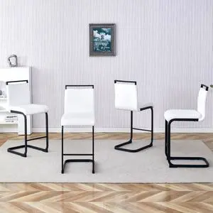 Bar Stools Set of 4,Counter Height Bar Stools with Backs,White Faux Leather Kitchen Stools with Black Powder Coated Metal Legs,High Dining Chair Ideal for Kitchen Counter Dining Island Bar Pub