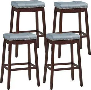 COSTWAY Bar Stools Set of 4, 29-Inch Height Backless Counter Stool with Footrest, Soft Seat Cushion, Wood Legs and Non-Slip Foot Pad, Saddle Stools for Home Kitchen Living Room, Stone Gray+Dark Brown COSTWAY Bar Stools Set of 4, 29-Inch Height Backless Counter Stool with Footrest, Soft Seat Cushion, Wood Legs and Non-Slip Foot Pad, Saddle Stools for Home Kitchen Living Room, Stone Gray+Dark Brown