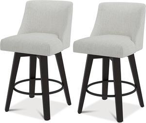 Counter Height Swivel Bar Stools Set of 2, Performance Fabric Upholstered Counter Stools with Back for Kitchen Island, Counter Stools with 26 Inch Seat Height, Solid Wood Legs, Ivory