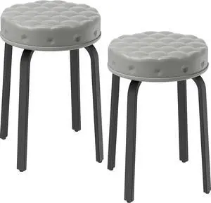Bar Stool Set of 2, 18.5 Inch Backless Round PU Leather Stool with Metal Legs, Modern Stackable Upholstered Short Stools Chairs for Dining Room, Kitchen, Party, Living and Classroom