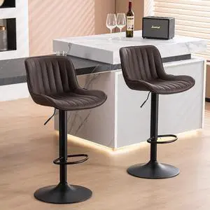 YOUNUOKE Bar Stools Set of 2 Modern Brown Counter Height Bar Stool Adjustable Swivel Barstools with Backs Mid Century PU Leather Upholstered Bar Chairs for Kitchen Island