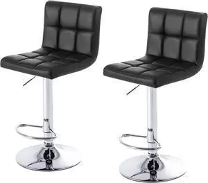 NOBPEINT Square Back Adjustable Swivel Bar Stools, Black(Set of 2)