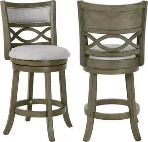 New Classic Furniture Manchester Counter Height Swivel Bar Stools, Set of 2, 24-Inch, Fabric Upholstered Seat & Back Rest, Gray