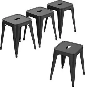 HAOBO Home Industrial Metal Barstools Classroom Stools Short Stools [Set of 4] Stackable for Indoor/Outdoor 18" Dining Chair