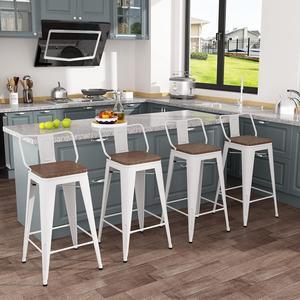 Metal Bar Stools Set of 4 Barstools Counter Height Bar Stools with Back Industrial Bar Stool Indoor Counter Stool Kitchen Island Stools Modern Bar Chair with Wood Top 26 inch White Cream