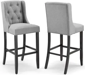 Modway Baronet Bar Stool Upholstered Fabric Set of 2, Light Gray Modway Baronet Bar Stool Upholstered Fabric Set of 2, Light Gray