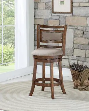 New Classic Furniture Aberdeen Counter Swivel Bar Stool with Open Back and Fabric Upholstered Seat & Back Rest, 24-Inch, Brown