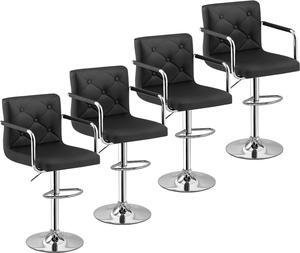 VECELO Bar Stools, Adjustable Bar Stools Set of 4, Counter Height Barstool with Back and Arms, Swivel PU Leather Bar Chairs for Kitchen/Island, Black