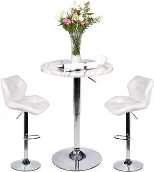 ARTETHYS Bar Table and Chair Set of 3 Adjustable Round Pub Desk and 2 Swivel Counter Height Barstools
