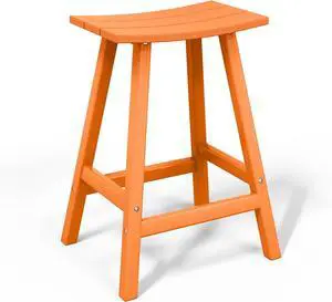 24" Height Outdoor Bar Stools, All-Weather Bar Stools, Adirondack Poly Patio Bar Stool for Patio, Deck, Kitchen Counter and Garden, Orange