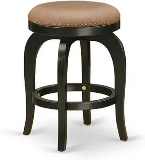 East West Furniture BFS024-112 Bedford Counter Height Barstool - Round Shape Brown Roast PU Leather Upholstered Backless Chairs, 24 inch Height, Black