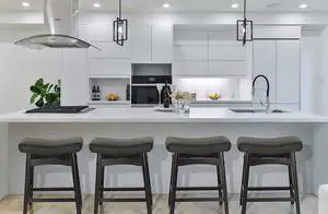 Black Solid Wood Bar Stools Set of 4 for Kitchen Counter Height Barstools with Faux Leather Saddle Seat Farmhouse Upholstered Stools for 34"-38" Counter Island, 24 Inches Height, Black