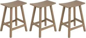 All-Weather Bar Stools Set of 3, 24" Height Outdoor Bar Stools, Adirondack Poly Patio Bar Stool for Patio, Deck, Kitchen Counter and Garden, Weathered Wood