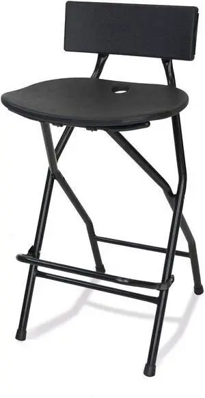 EventStable TitanPRO Folding Bar Stool with Backrest - Black Metal Frame Stool with Back Support - Durable and Sturdy Folding Stool for Outdoor Kitchen Shop Cafe