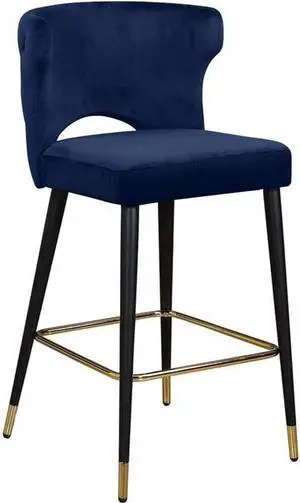 Meridian Furniture 791Navy-C Kelly Collection Modern | Contemporary Velvet Upholstered Counter Height Stool with Gold Tipped, Black Metal Legs, Navy, 22" W x 19" D x 38.5" H, Set of 2