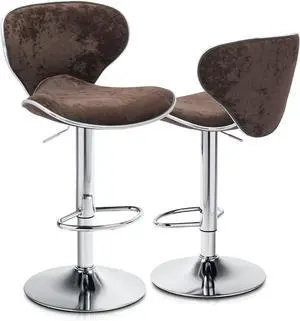 Magshion Set of 2 Modern Velvet Upholstered Bar Stools, Adjustable Kitchen Counter Height Swivel Barstool Dining Chairs with Back and Footrest, Brown