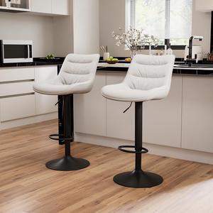 Kidol & Shellder Bar Stools Set of 2 Swivel Adjustable Barstools for Kitchen Island Counter Height Bar Stool Upholstered Bar Chairs Modern Counter Stools PU Leather Bar Height Stools with Back(White)
