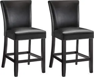 LEEMTORIG Counter Bar Stools Set of 2, 24 inch Seat Height Faux Leather Kitchen Barstools with High Backrest, Armless Upholstered Bar Chairs with Solid Wood Footrest Legs, Midnight Black ZBY-1331-BK