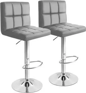 GUNJI Bar Stools Modern PU Leather Adjustable Barstools with Back Armless Hydraulic Kitchen Counter Height Swivel Bar Stool Set of 2 (Gray)