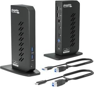 Plugable USB 3.0 and USB-C Universal Laptop Docking Station with 2 HDMI Ports for Windows, Mac, and ChromeOS (Gigabit Ethernet, Audio, 6 USB Ports)