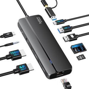 USB 3.0 Docking Station,10 in 1 USB Docking Station Dual Monitor with 2 HDMI,Ethernet,PD 100W,SD/TF,Audio/Mic,USB A Docking Station for Laptop,USB C Hub Dual HDMI Adapter for MacBook/Dell/HP/M1M2