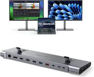 TobenONE MacBook Pro Docking Station Dual 4K@60Hz Monitor, 16-in-2 USB C Docking Station Stand with 2.5Gbps Ethernet,100W GaN Power Supply, 2 HDMI&Displayport, 5 USB Ports