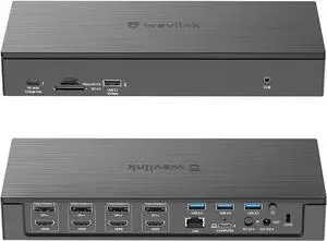 WAVLINK DisplayLink Laptop Docking Station - Quad Monitor 5K/4K@60Hz, 100W Charging - Thunderbolt 4/3, USB-C/A - M1 M2 Mac/Windows/Chrome/Ubuntu - 4 HDMI, 4 DP, 180W Power, SD 4.0 CR, 2.5Gbps LAN
