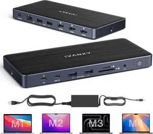 iVANKY 14-in-1 FusionDock Pro 1 for M1/ M2/ M3/M4 MacBook DisplayLink Docking Station with 150W Power Adapter, Triple 4K@60Hz Monitor Mac Air/Pro Dock 3HDMI 2.0, 96W PD, 6 USB, Ethernet SD/TF Audio