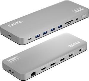 Plugable USB C Laptop Docking Station, Dual Monitor 4K 60Hz for Apple Mac M1/M2/M3/M4, 2X HDMI or 2X DisplayPort, 100W Charging DisplayLink Dock, 2 Displays for MacBook, Driver Required (UD-6950PDH)