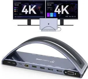 TobenONE USB C Docking Station Dual 4K Monitor for MacBook Pro/Air M4, 13-in-2 Mac Docking Station Stand with 2 HDMI, VGA, 5 USB, 100W PD, Ethernet, SD/Micro SD, Audio (No Power Adapter Included)