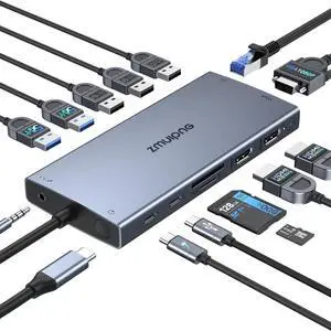 USB C Docking Station Dual Monitor 15 in 1 Laptop Docking Station Triple Display for  HP  Thinkpad Surface USB C Hub Multiple Adapter Dongle with 4K HDMI+VGA+USB Port+Button+PD+Ethernet