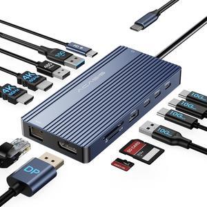 USB C Docking Station Dual HDMI Monitor, Laptop Docking Station Triple Display, with 2 HDMI+DP(4K60Hz), Ethernet, 3 USBC 10Gbps,100W PD, SD/TF 3.0, Audio - for MacBook, Dell, Lenovo, Surface (Grey)
