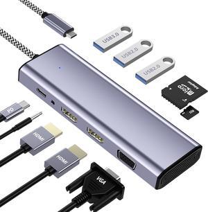 Docking Station Dual Monitor, USB C to Dual HDMI Adapter, Laptop Docking Station, USB C Docking Station, USB C Hub 10 in 1 Docking Station 3 Monitors with HDMI/VGA/PD/USB/SD/TF/3.5mm Audio