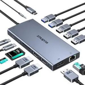 USB C Laptop Docking Station with 2 HDMI 4K@60Hz+DP 8K@30Hz for  HP Thinkpad Surface, 15 in 1 USB C Hub Triple Display Multiple Adapter, Dongle with USB A Port+Button+PD+Ethernet+SD/TF+Audio