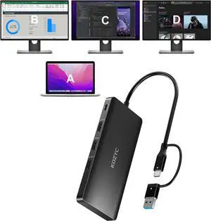 USB C Docking Station 3 Monitors Compatible with Mac/Windows, KOZYC Triple Display Docking Station with 3xHDMI(4k60Hz/30Hz+1080p), 3xUSB 3.0, SD/TF, 100W PD with HDMI Splitter Extend Display 3 Monitor